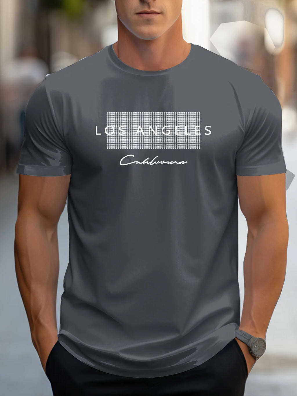 Men's 100% cotton summer loose fit large Los Angeles Graphic printed T-shirt top