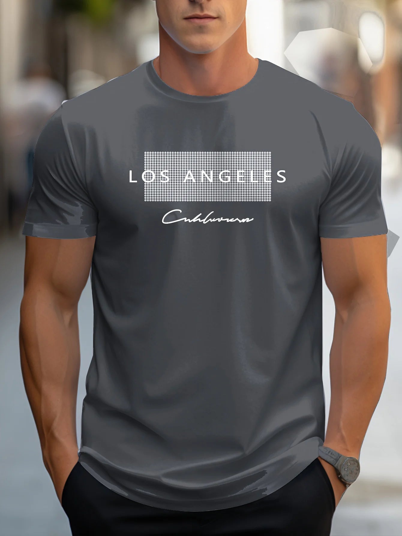 Men's 100% cotton summer loose fit large Los Angeles Graphic printed T-shirt top