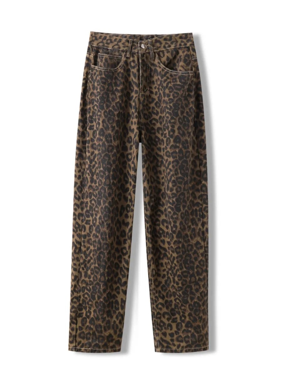 Leopard Print Jeans for Women Wide Leg Baggy Jeans