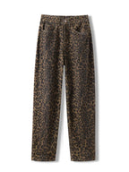 Leopard Print Jeans for Women Wide Leg Baggy Jeans