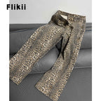 American Retro Leopard High Waist Baggy Jeans Women's Casual Pockets