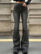 Women Flare Stretch Moustache Jeans Fashion Skinny Bell Bottom