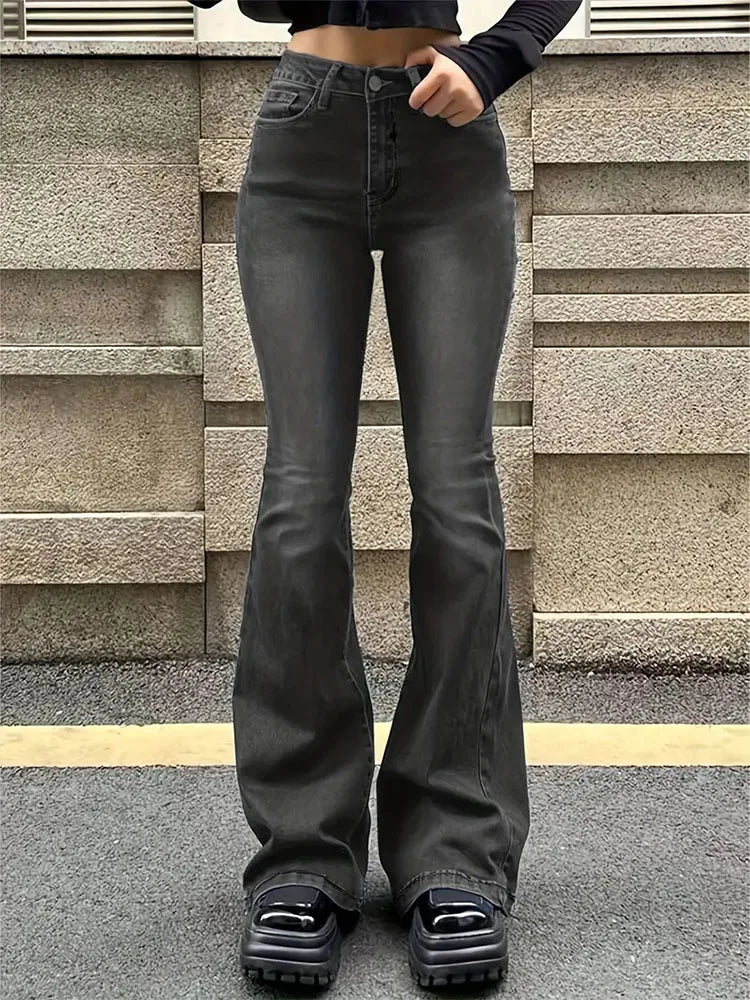 Women Flare Stretch Moustache Jeans Fashion Skinny Bell Bottom