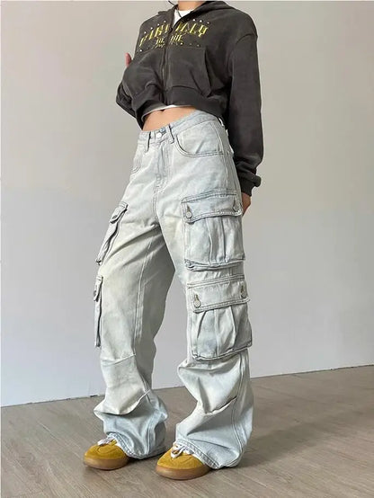 New Ladies Cargo Jeans American Street Style Baggy Cargo Pants