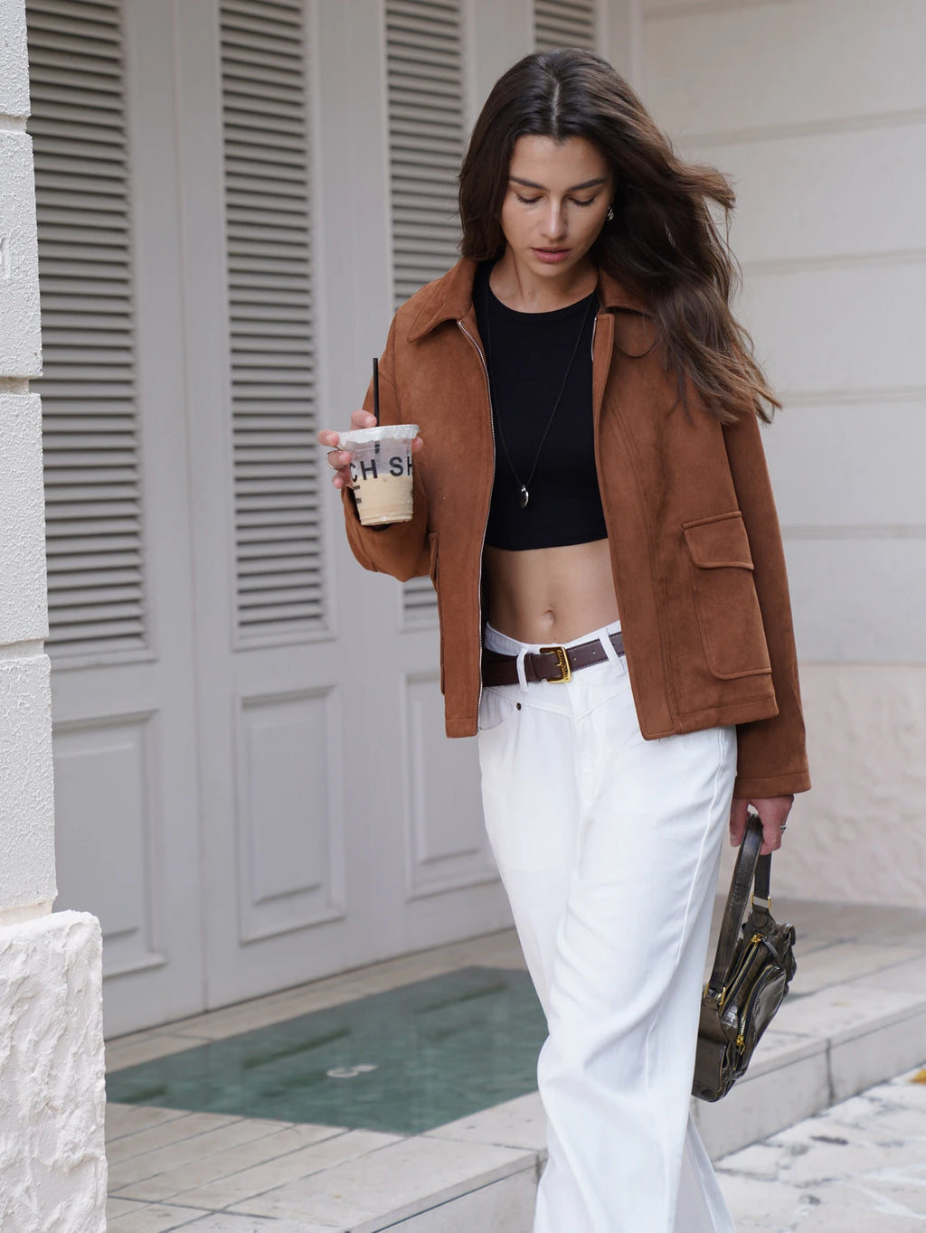 Women Fashion Basic Short Suede Pockets Jacket and Coat