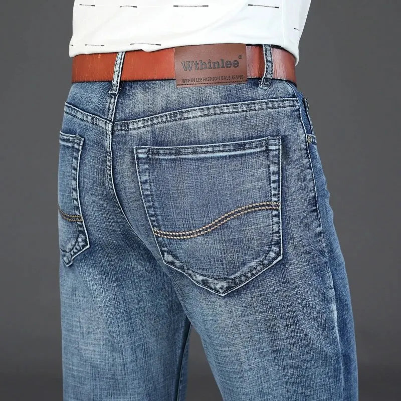 Men's Jeans Casual Straight Fashion Classic Blue Black Work Denim clothing