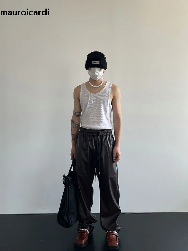 Black Soft Stretchy Waterproof Leather Pants for Men