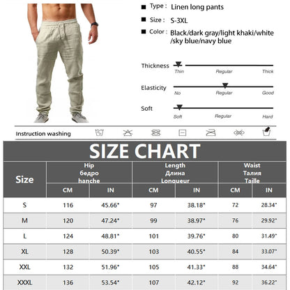 Men's Cotton  Long Pants Summer Solid Color Linen pants
