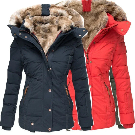 Collar Cotton Coat Women Zipper Long Sleeve Slim Fit Hooded Cotton Coat