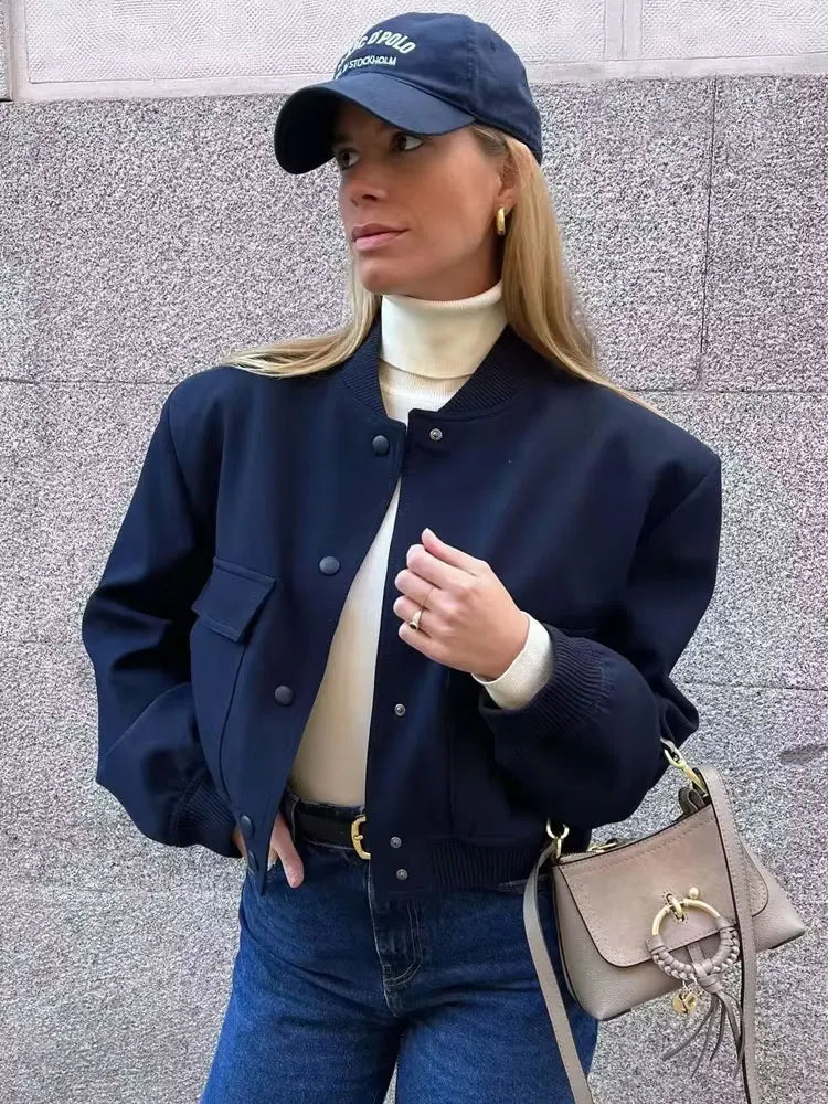 Women Fashion With Pockets Bomber Jacket Coats