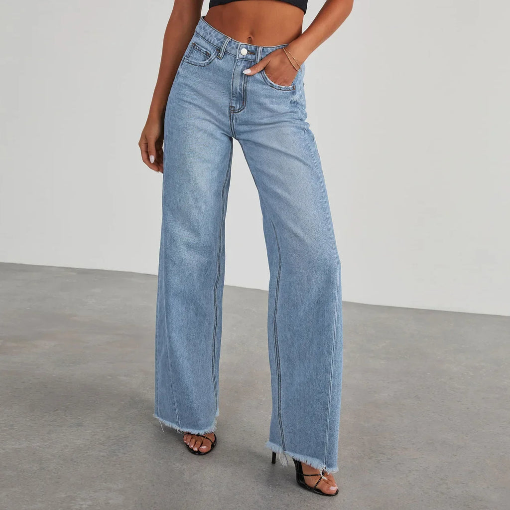 High-waisted Straight-leg Furred Jeans