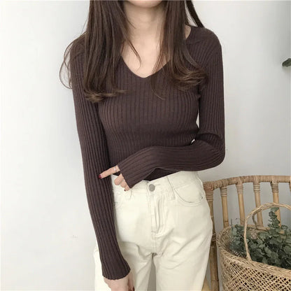 Neck Sweater Knitted Fashion Tops For Women Pullover