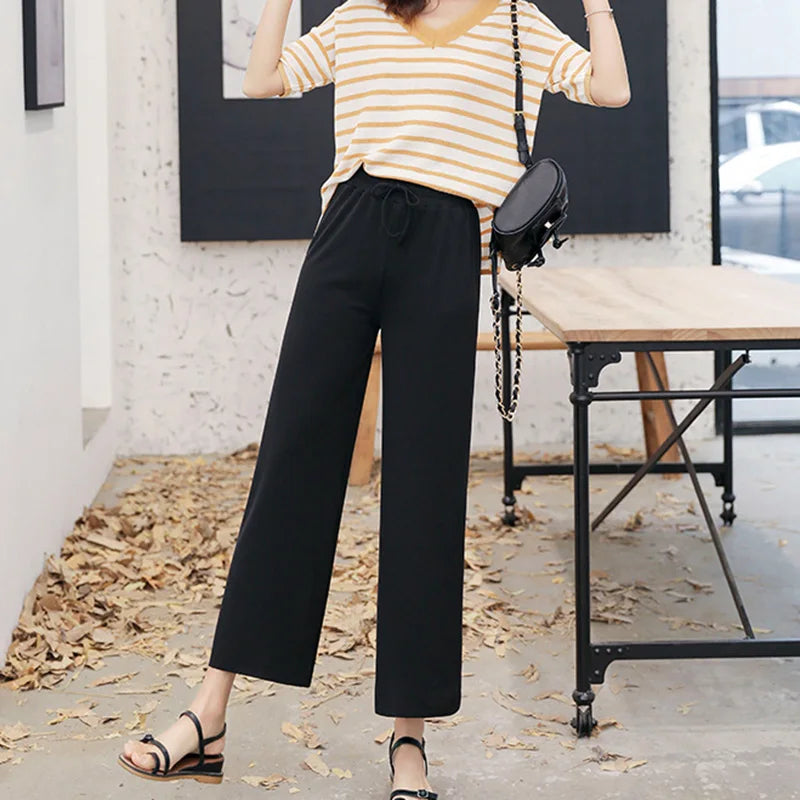 Women Ankle-Length Wide Leg Pants Casual  Female Trousers