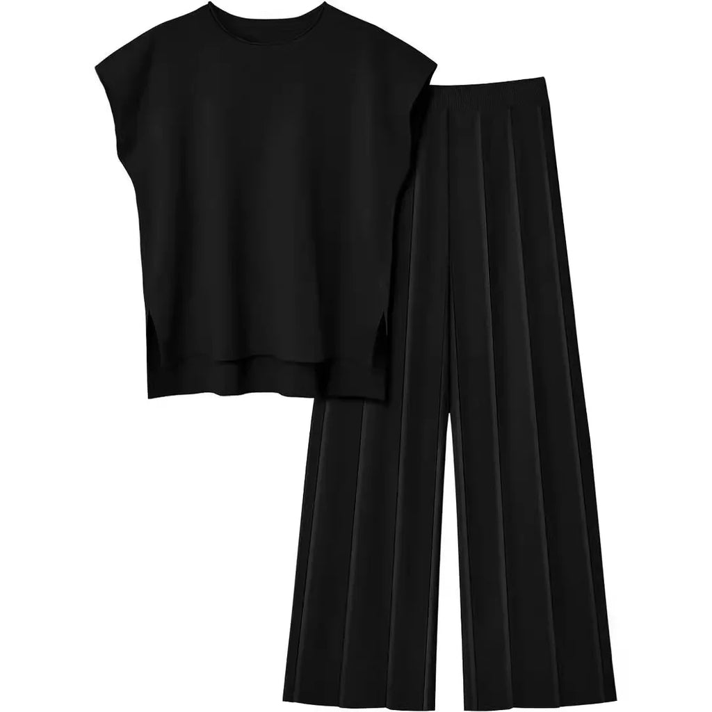 Fashion Casual Suit Sleeveless Vest Sweater  Wide-leg Pants Two-piece Set