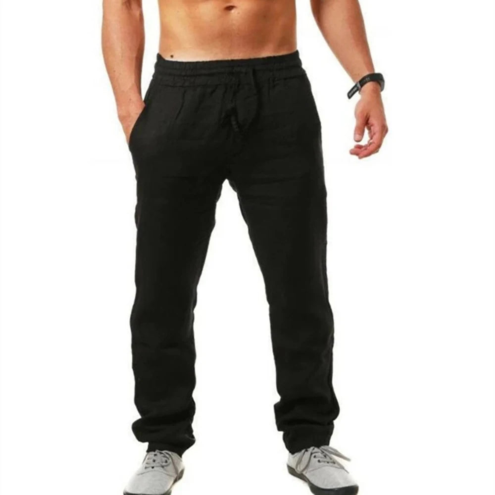 Men's Cotton  Long Pants Summer Solid Color Linen pants