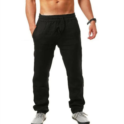 Men's Cotton  Long Pants Summer Solid Color Linen pants