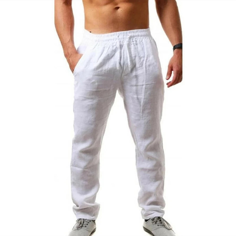Men's Cotton  Long Pants Summer Solid Color Linen pants