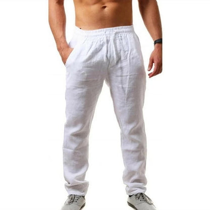 Men's Cotton  Long Pants Summer Solid Color Linen pants