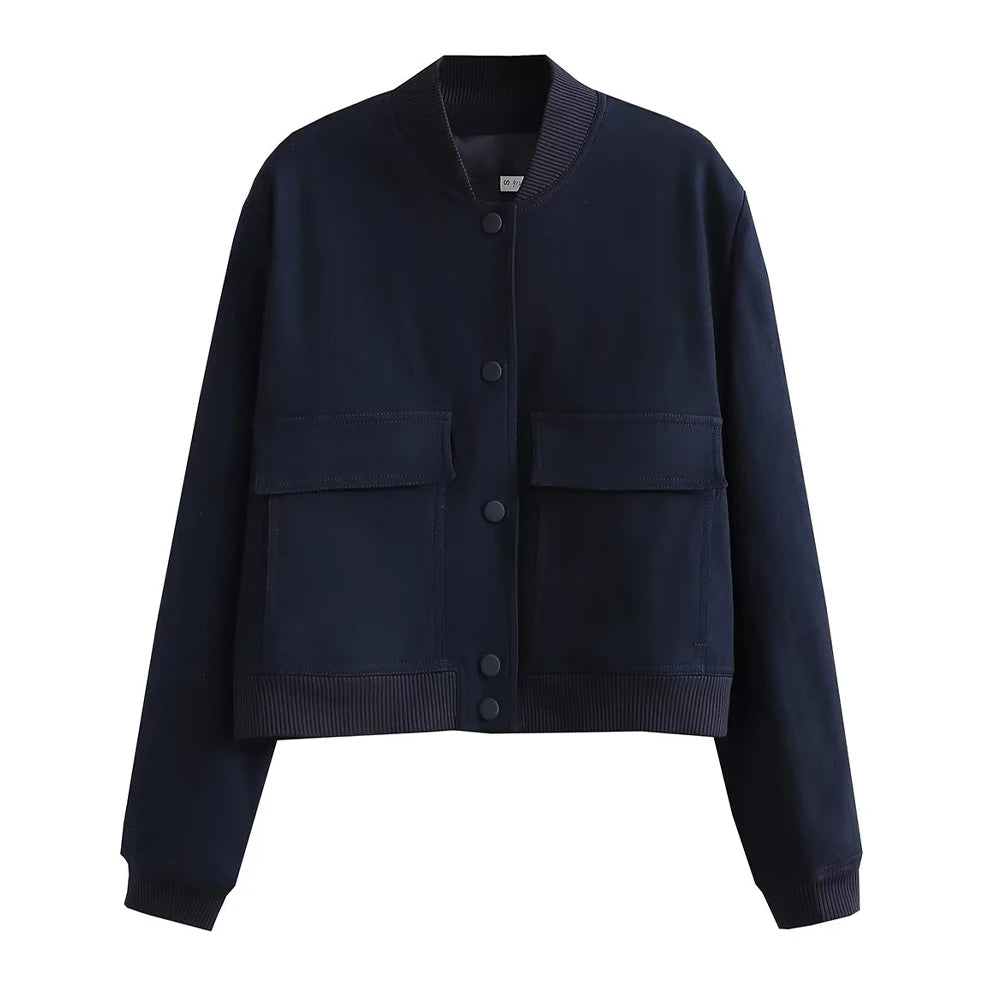 Women Fashion With Pockets Bomber Jacket Coats