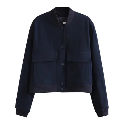 Women Fashion With Pockets Bomber Jacket Coats