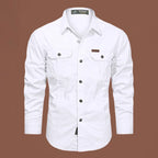 Spring Cotton Cargo Shirt for Men Long Sleeve Multi-Pocket Shirts