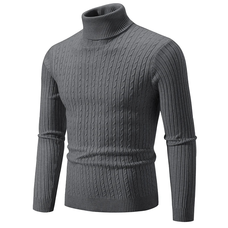 New Men's High Neck Sweater Solid Color Pullover Outdoor Tops