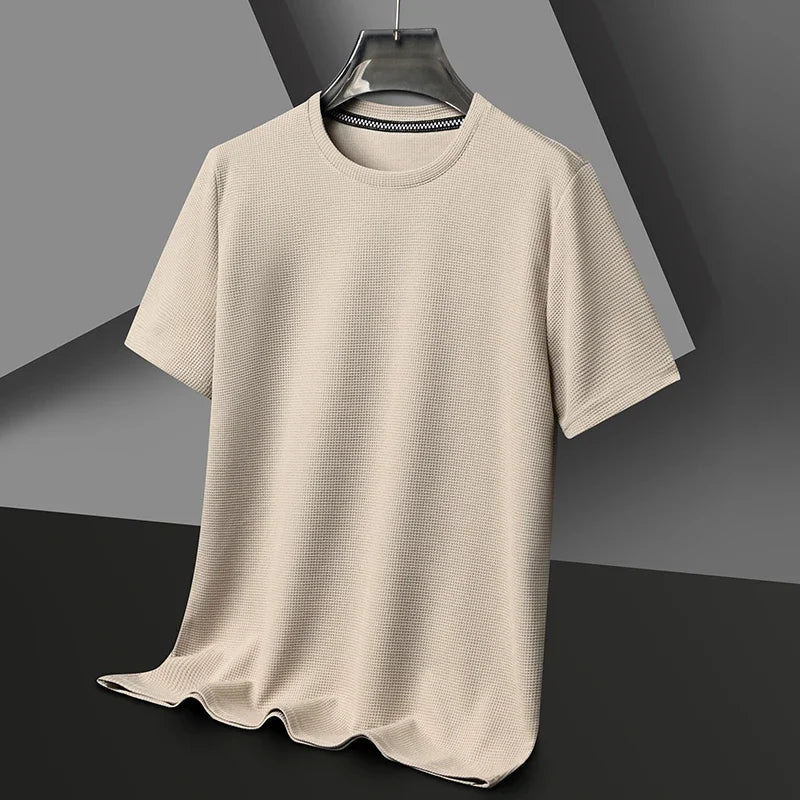 Men's New Summer Waffle round Neck Short Sleeve T-Shirt