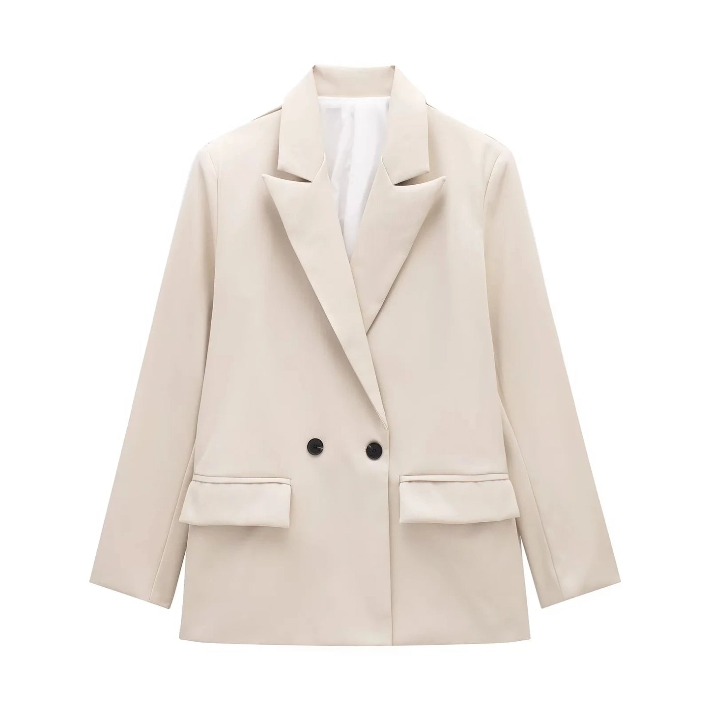 New Women's Solid Color Double breasted Loose Suit Coat for Women
