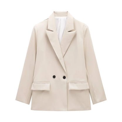 New Women's Solid Color Double breasted Loose Suit Coat for Women