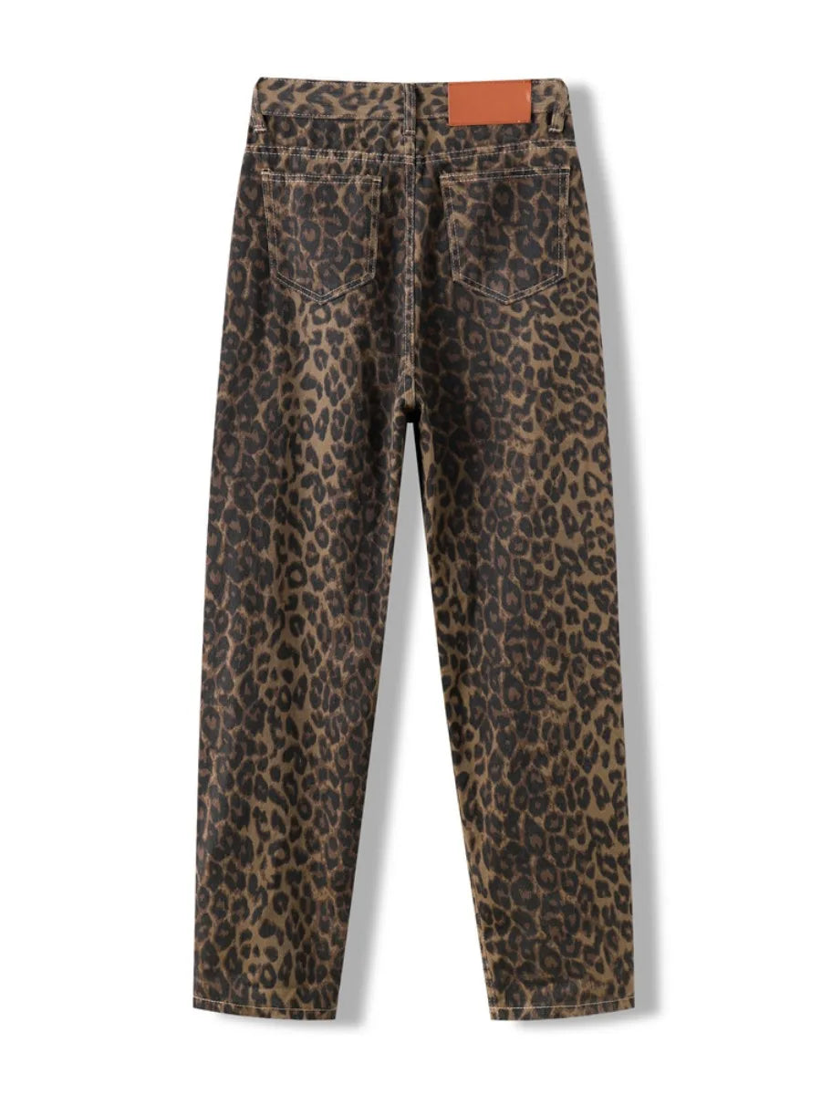 Leopard Print Jeans for Women Wide Leg Baggy Jeans