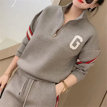 Women's Jacket Sweatshirt Wide-Leg Pants With fleecing Thickened Clothing
