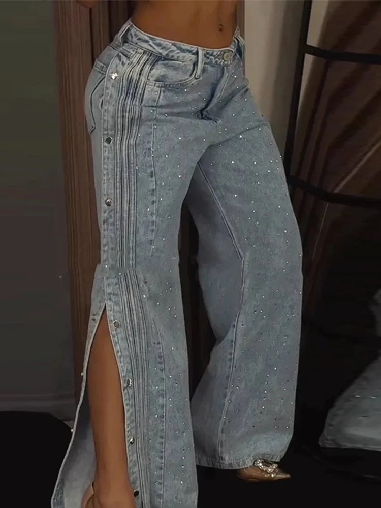 Women Denim Pants Hollow Out Low Rise Jeans