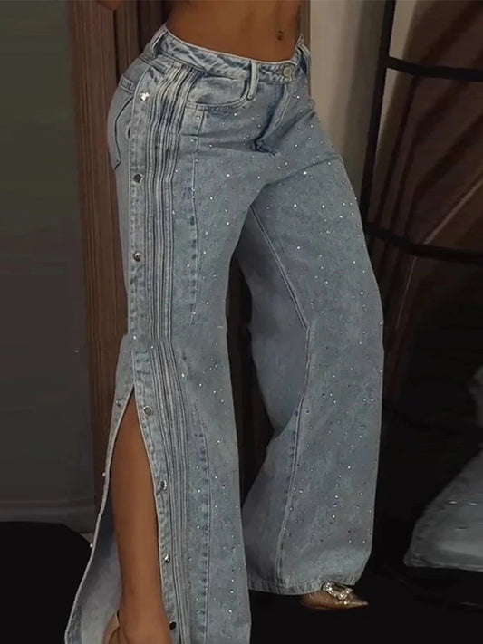 Women Denim Pants Hollow Out Low Rise Jeans