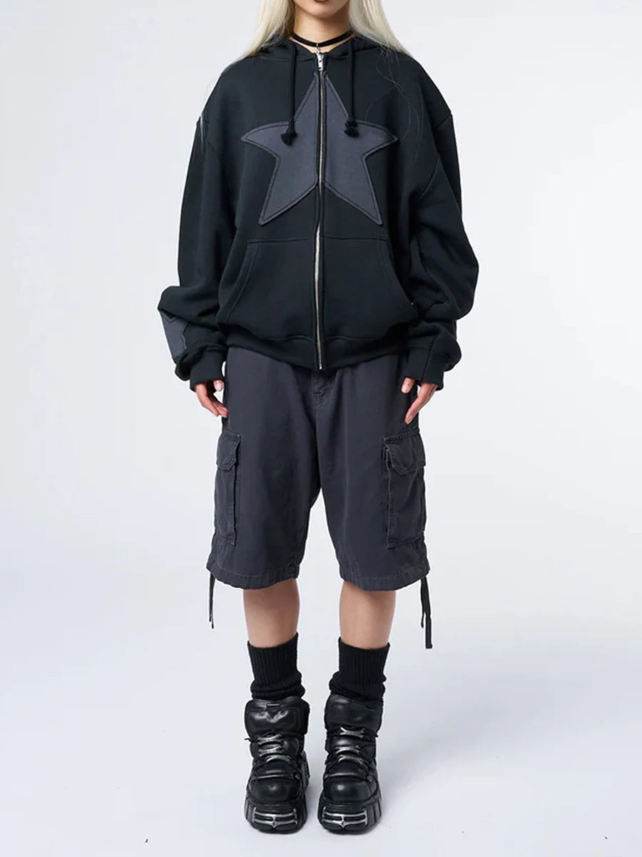 Vintage Star Print Hoodie for Women