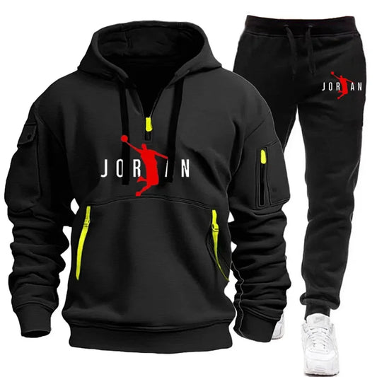 men's zipper multi-pocket hoodie loose casual sweater suit spring and autumn