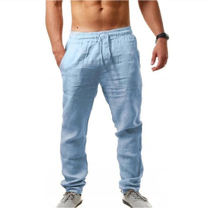 Men's Cotton  Long Pants Summer Solid Color Linen pants
