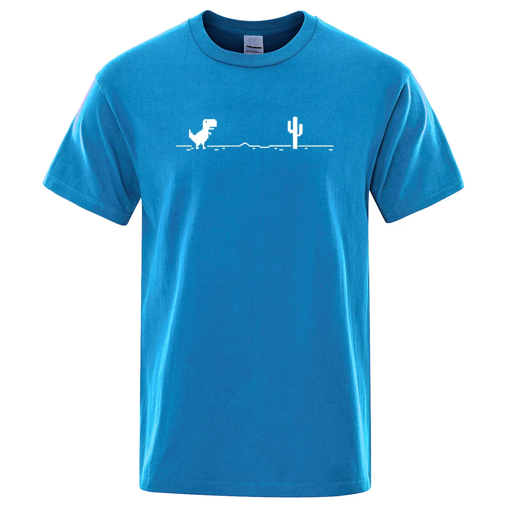 Mens T-shirts Printed Dinosaur Cactus Cotton T-shirt