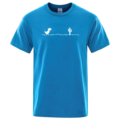Mens T-shirts Printed Dinosaur Cactus Cotton T-shirt
