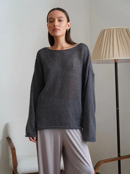 Pullover Women's Solid See-through T-Shirt Loose Casual Pullover