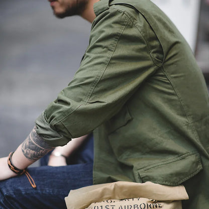Jackets For Men Green Vintage Army Pockets Overcoat