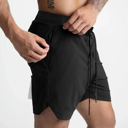 New Men's Shorts Single-Layer Quick Dry Solid Color Running Fitness Sports
