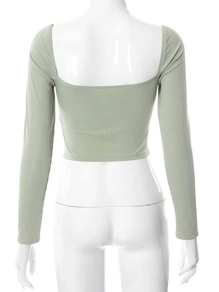 Long Sleeve Crop Tops Spring Fall Casual Fashion