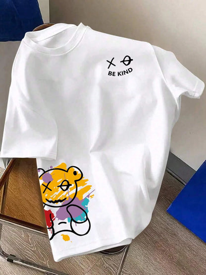 Men's 100% pure cotton print casual comfortable round neck T-shirt top