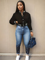 Women's Pure Color Jacket Single-breasted Baseball Jacket