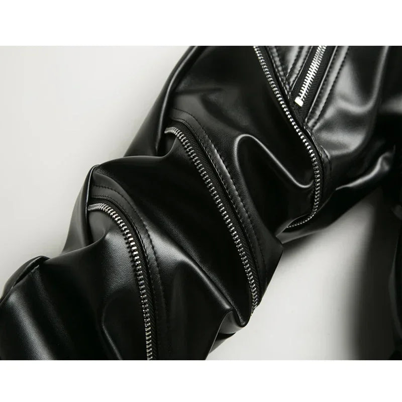 New Winter Men Skinny Leather Pants High Street Fashion Motorcycle Trousers