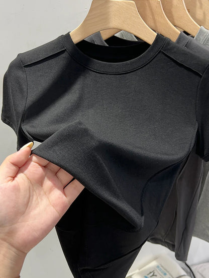 White T-shirt Cotton female short-sleeved