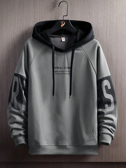 New Casual And Versatile Contrast Monogram Print Long Sleeve Hooded Sweatshirt