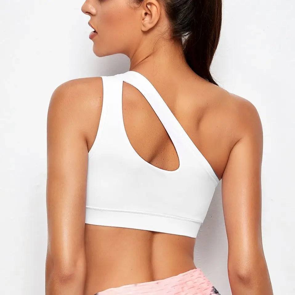 Women Sports Bra Fitness One Shoulder Shockproof Running Bra Sexy Vest