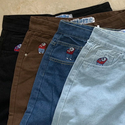 Streetwear Gothic Cartoon Blue Baggy Jeans Retro Punk Rock High Waist Denim Trousers