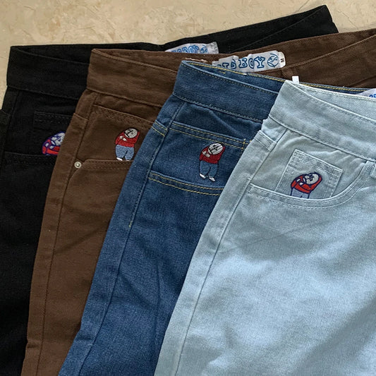 Streetwear Gothic Cartoon Blue Baggy Jeans Retro Punk Rock High Waist Denim Trousers